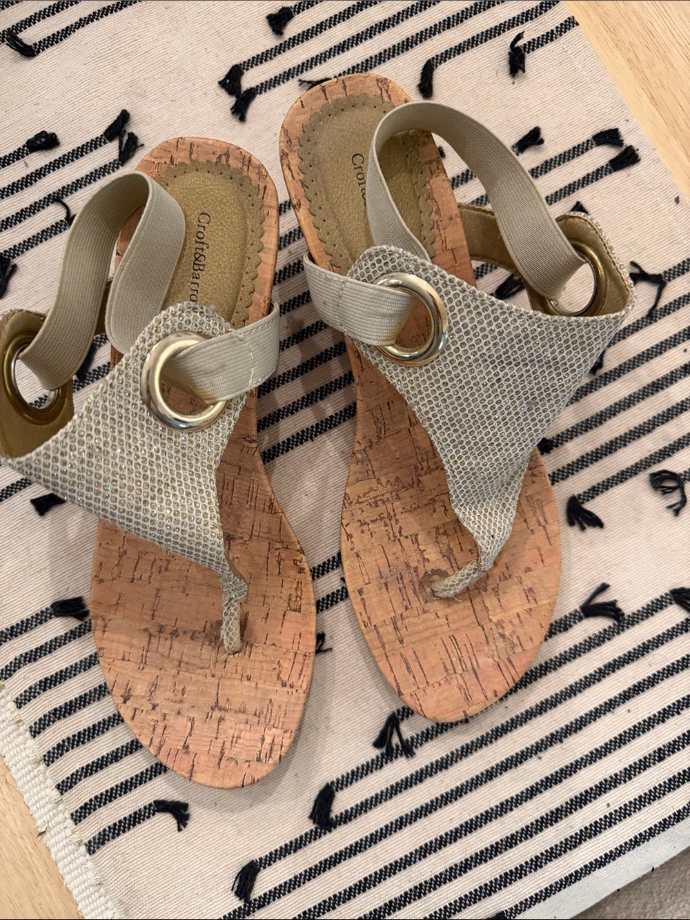croft & barrow Beige Cork Thong Sandals with Gold Ring Accent